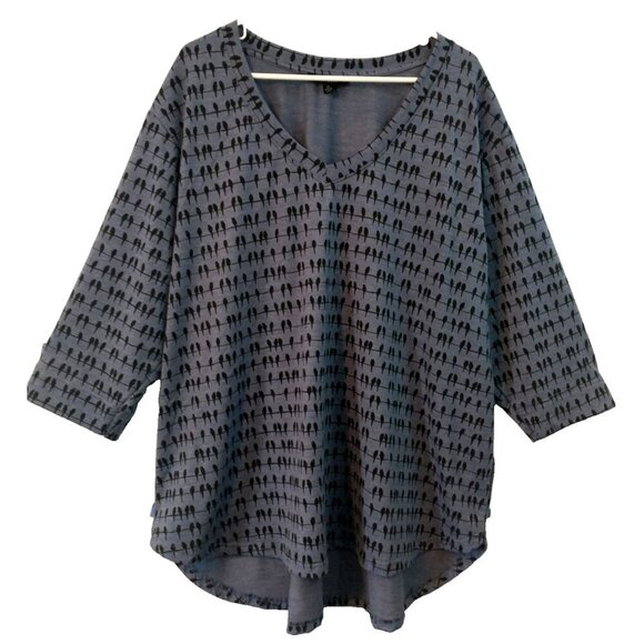 Jane And Delancey Pullover V-Neck Tunic Oversized Birds On Wire Blue Navy - 2X - Picture 1 of 8